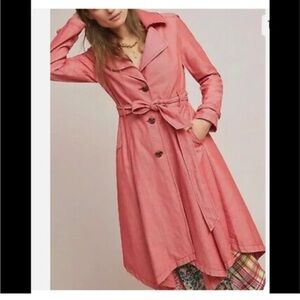 Anthropologie NWOT womans Elle Pink Trench Coat size XS